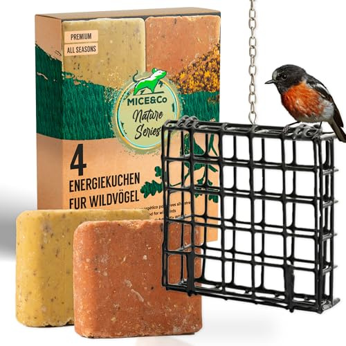 Mice&Co Mangeoire Oiseaux Suspendue Extérieur | 4 Gâteaux de Suif Inclus