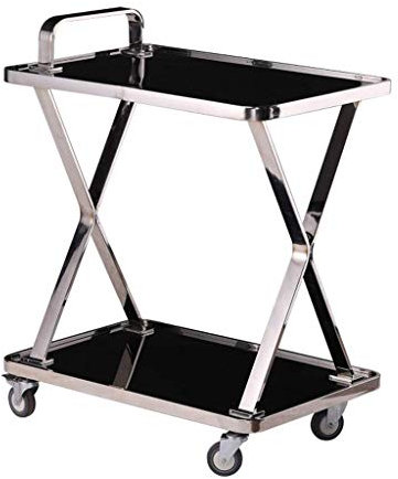 TEmkin Servierwagen Trolley Barwagen Outdoor Hostess Küche Getränke Servierwagen Weinregal mit Rädern, Metall und gehärtetem Glas, Silber (Silber)