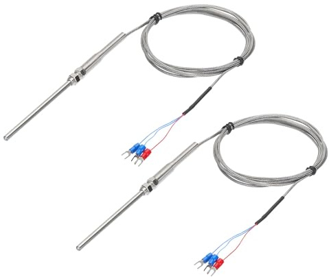 QUARKZMAN 2Stk PT100 RTD Thermoelement Edelstahl M8 Temperaturfühler | -50 bis 1300°C, 2000mm Länge, 5x100mm