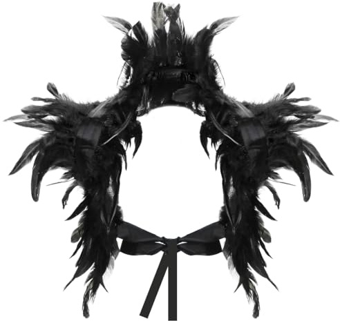 Federkragen, Gothic Feder Achselzucken, Federumhang Kostüm, Feder Cape, Feder Schal, Feder Epauletten, Vogelkostüm für Halloween Fasching Karneval Cosplay Maskerade