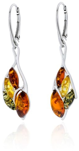 AMBEDORA dam silver örhängen sabine med bärnsten, polerad sterlingsilver, baltisk bärnsten i färg konjak, grön, citron, Sterlingsilver, Bärnsten
