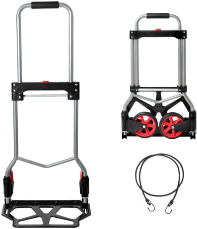 LEADALLWAY 240lbs Capacity Dolly Cart with Rope,Steel Portable Cart Telescoping Handle and Two 6 Nylon+Rubber Wheels
