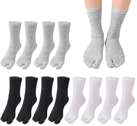KRYMSON 6 par Tabi-strumpor av Bomull - Tåstrumpor för Yoga, Flip-flop och Sandaler - Ventilerande och Elastiska Unisex (Svart, Vit, Grå)