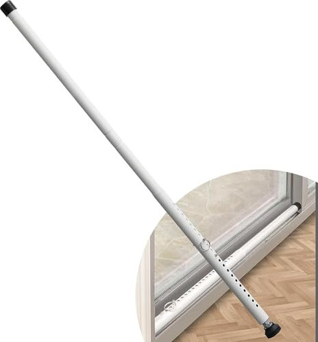 OLLIDOT Barra di sicurezza per porte scorrevoli, 44-128 cm, regolabile, con punte in gomma, diametro 2,5 cm, bianco, 1 confezione