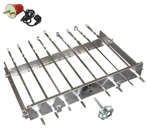 rukauf Mehrfacher Drehspieß mit 230V Elektro-Motor für 9 Spieße - Mangal-Aufsatz - L-62 cm, Breite regulierbar 24-40 cm - Spiessedreher