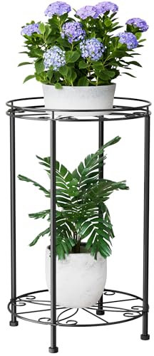 Josmimic 2 Etagen Pflanzenständer Blumenständer - Metall Pflanzenhocker - Hoher Blumenhocker Pflanzenregal Blumentopfständer für Innenräume und Wohnzimmer Sowie Außenkorridore und Gärten.