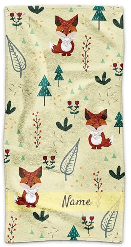 Print Royal PR Kinder-Handtuch mit Name personalisiert - Fuchs, Geschenk für Mädchen und Jungen, Handtuch Personalisieren | 70 x 140 cm