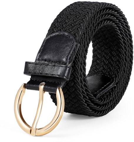 WERFORU flätat elastiskt bälte stretchbälte för kvinnor justerbart tygbälte för jeans och byxor, A-svart, Anzug Taille Größe 85-94 cm
