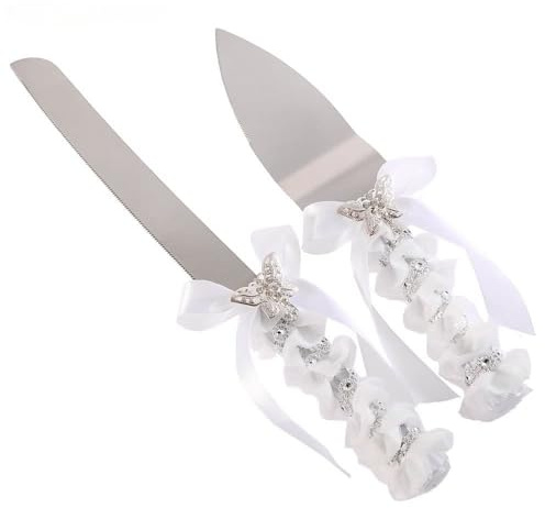 Elegant Ribbon Cake Knife Shovel Server Set Silverware Stainless Steel Cake Pie & Pastry Servers Wedding Party Newcomer Gift (Butterfly)