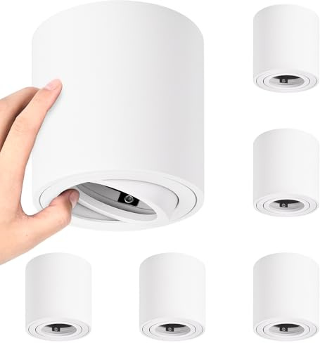 YindaLux 6 Stück Aufbauspot Weiß: 30° Schwenkbar Aufbaustrahler mit GU10 Fassung, Geeignet für GU10 & LED Module(Ohne GU10-Lampe), Φ80mm Rund Aufbauleuchte, Deckenspots Aufputz Spots aus Aluminium