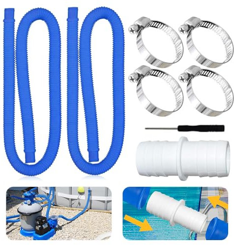 Tubo Piscina 32mm, 2pcs 150CM, Repuesto Manguera de Bomba para Piscinas Elevadas, con 4 Abrazaderas de Metal