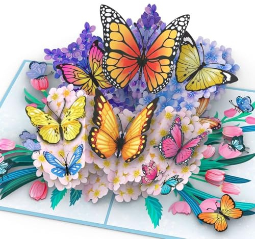 papercrush® Pop Up Biglietto Farfalle su fiori – Biglietto auguri compleanno 3D per lei (madrina, moglie, fidanzata, nonna), Biglietto d'auguri per pensione di collega donna, Biglietto ringraziamento