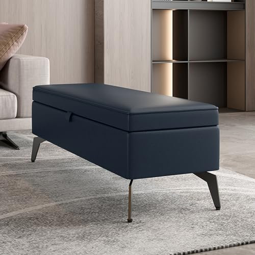 Ottoman-Bank aus Leder, modern, rechteckig, mit schwarzen Metallbeinen für Wohnzimmer, Schlafzimmer, Bettende, gepolstertes Sofa, Fußhocker, Aufbewahrungsbank