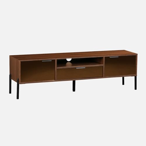 sweeek - Mueble TV Vintage Efecto Madera de Nogal 151,5cm, Glassy, Madera de Nogal, 151.5x38x44.7 cm