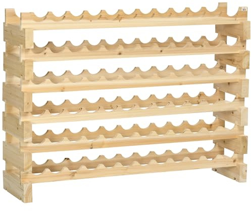 HOMCOM Botellero Vino 72 Botellas de Madera de 6 Niveles Botellero Vertical Carga 100 kg para Cocina Comedor Bar 114x28x85 cm Madera Natural