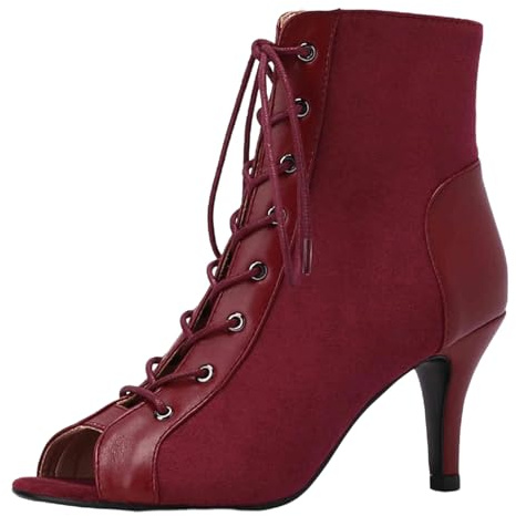 Fooceoute Peep Toe Ankle Dance Boots,Women'S Latin Dance Boots,Women'S Dance Club Boots,Ballroom Dance Boots,Skin-Friendly Material,Fashion,Stiletto,For Latin Tango Dance Practice Ballroom