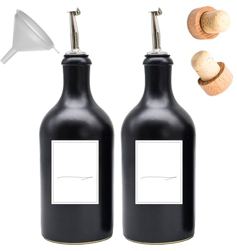 Generisch Steingut Flaschen 500 ml mit Edelstahl-Ausgießer, Holzkorken, Trichter und wasserfeste Etiketten (2)
