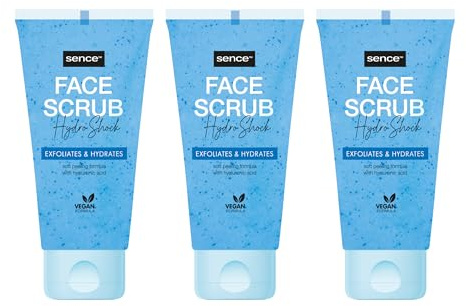 Sence Hydro Shock Sanftes Pflege Peeling Fürs Gesicht, Feuchtigkeitspendende Gesichtspflege, Face Scrub Mit Hyaluronsäure, Vegan Beauty Face Care, 3er Pack (3 x 150ml)