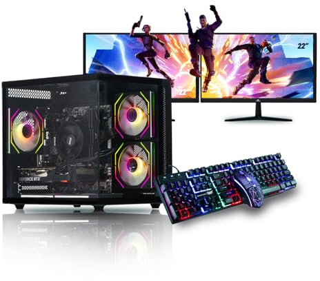 Veno Scorp Gaming PC Dual 22 Monitor Bundle Intel Core i5-3470 Processor RX 550 4GB Graphics Card - 16GB Ram - 120GB SSD + 1TB HDD - 550W PSU - Windows 10 - WiFi - Cybus 7