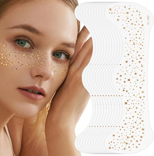 12 Stück Glitzer Tattoo Gold,Sommersprossen Henna Tattoo,Gesichts-Patches, Make-up-Patches,Glitzer Gesicht Sommersprossen Patches,im Dunkeln leuchtende Make-up-Patches,Partyzubehör