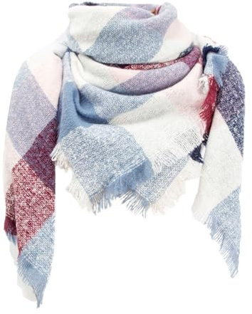 Generisch Damen Schal - Kariert übergroßer XXL Winterschal Deckenschal Weich Warm Herbstschal Kariert Karo Tartan Streifen Fransen Poncho, Rosa Grün, M Damen Geschenke Loop Schal Damen Rot Gemustert