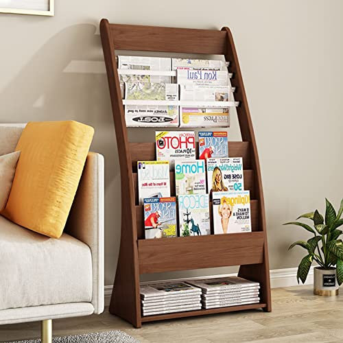 WTLONBF Zeitschriftensammler aus Holz, Zeitschriften- und Broschürenständer für Geschäfte, Zeitungsständer für Wartezimmer, Messebedarf, robuster Schallplattenhalter (Walnuss)