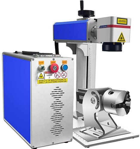 Fiber Laser Marking Machine 20W Fiber Laser Engraver Laser Machine 150*150mm Solid State Marking Engraving Machine Cutting Machine for Metal Aluminum Steel Gold Silver Jewelry (with a rotating shaft)
