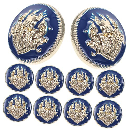 KONTONTY 10 Stück Runde Metallknöpfe Blau Gold 15mm Dekorative Vintage Annähknöpfe für Kleidung Anzüge Selbstgemacht Nähzubehör Vielseitige Kleiderverschlüsse für Handwerk Weihnachten