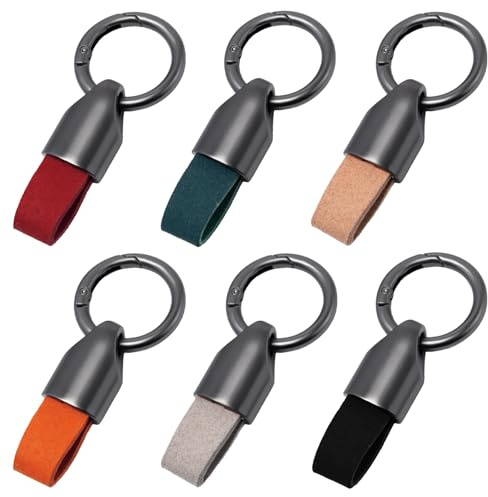 Sxutop 6 Stück Schlüsselanhänger Auto Leder Schlüsselanhänger Clip Autoschlüsselanhänger Leder Autoschlüssel Anhänger aus Zinklegierung Autoschlüsselanhänger für Männer Frauen Auto Motorrad, 6 Farben