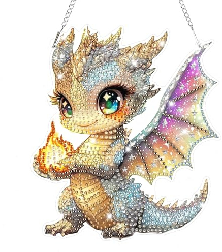 Lxmsja Dragon Diamond Art Hanging Ornaments with Chain for Adults Kids, Special Shaped Diamond Painting Pendant Kits, Hanging Crystal Suncatcher Gem Art Kits for Home Door Wall Decor Gifts