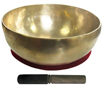 Therapeutische UNIVERSAL KLANGSCHALE ca. 1500g 22-24cm Handarbeit Nepal 3-tlg Klangmassage Set Klangtherapie + Entspannung + Meditation mit Kissen + Klöppel. 70221-6