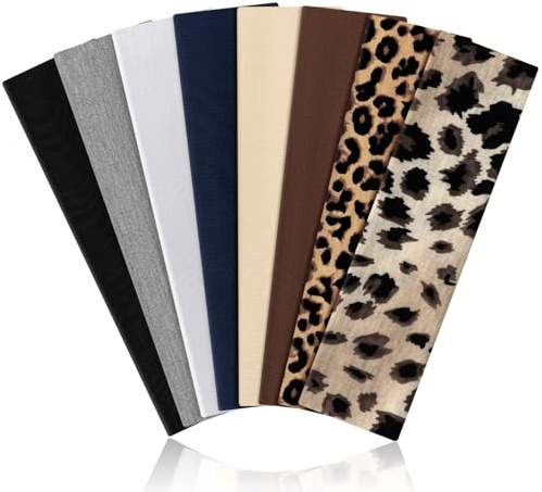 Kavya Stirnband Damen Sport 8er Set, Antirutsch Schwarz Haarbänder Dünn Elastisch Unisex, für Fitness Yoga Laufen Gym Workout (Leopard)