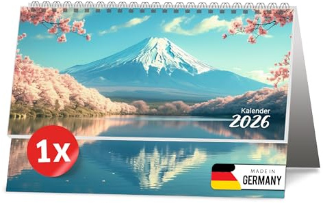 PRIMUS PRINT - Stehkalender 2026 - Tischquerkalender mit deutschen & österreichischen Feiertagen & Standsystem - Tischkalender, Aufstellkalender Quer, Terminkalender Österreich - [1er Set - Fujiama]