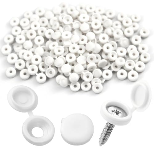 170pcs Hinge Screw Covers, Screw Caps for M4 - M8 Screws, Polypropylene Material Screw Caps Covers for Furniture, Cabinets and Walls (White)