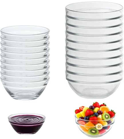 20 st små glasskålar för dips, 10 st 70 ml & 10 st 130 ml klart glas prep skålar, runda serveringsskålar, såsskålar, sallad dessert koppar för kryddor, mellanmål, frukt, dykning, sylt