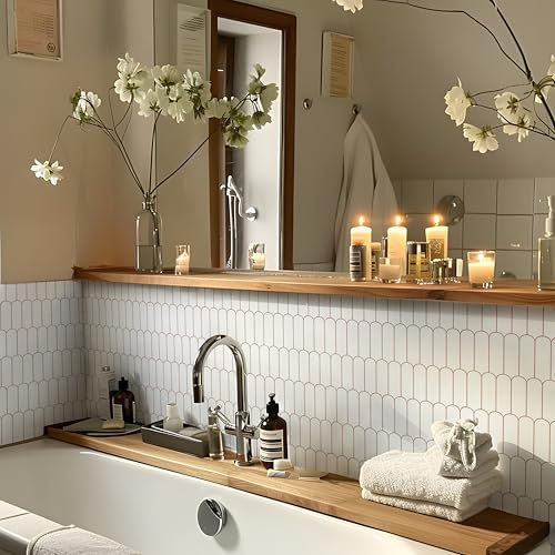 Alwayspon Tile Sticker, 25PcsX15cm/6inch White Retro Red Arch Self Adhesive Stick on Tiles Transfer Sticker for Bathroom Kitchen, Splashback, Peel and Stick Vinyl Floor Wall Tiles Sticker