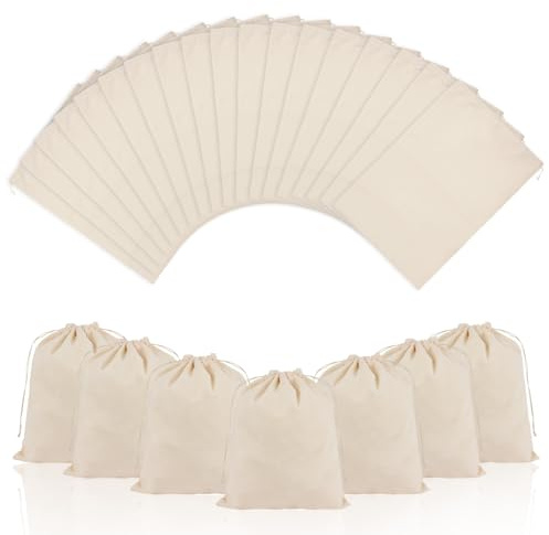 OFFCUP 25PCS 15x20cm Bolsas de Algodón, Bolsa con Cordón para Regalo, Bolsitas de Tela Reutilizable Pequeñas Para Regalos de Bodas Fiestas Cosméticos Joyas Navidad Cumpleaños DIY