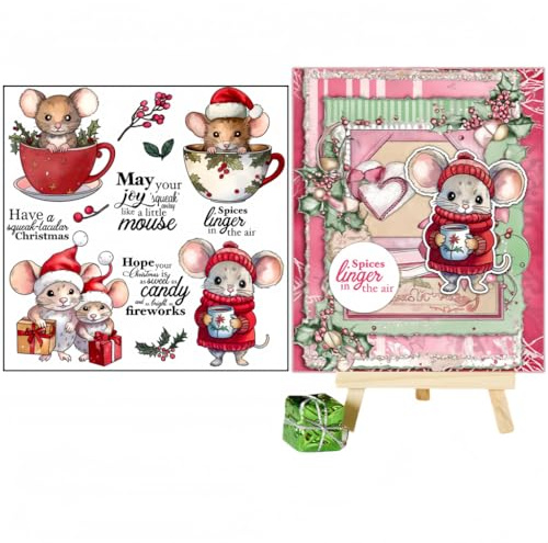 Sredwtk Becher Mäuse Weihnachten Clear Stamps Für DIY Scrapbooking Weihnachten Silikonstempel Transparente Stempel Siegel Für Kartenherstellung Tagebuch Fotoalbum Weihnachten