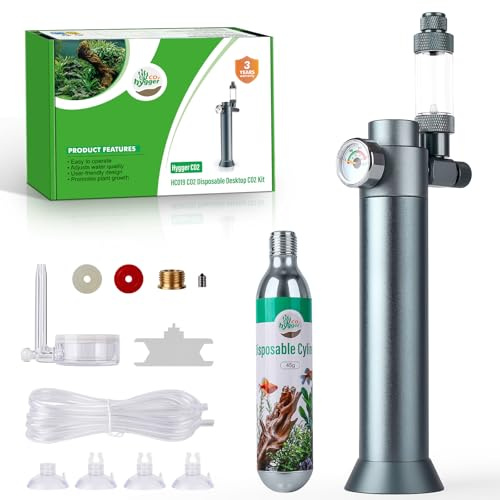 Complete Aquarium CO2 System, Desktop CO2 Regulator with 45g Disposable CO2 Cartridge, Compatible with 5/8 and 3/8 Threaded for Nano Aquariums