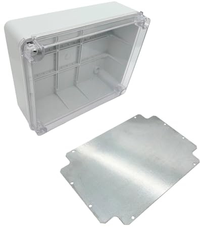 ARLI Scatola di derivazione IP67 310x230x130 mm con sportello trasparente incl. piastra di montaggio, scatola da incasso grigia, scatola dell'armadio trasparente, coperchio, scatola per ambienti umidi