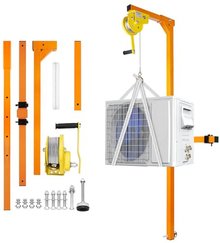 Outil de levage pour climatiseur, hauteur de 15,2 m, capacité de 181,4 kg, support de grue de treuil manuel robuste pour installation extérieure AC, design durable