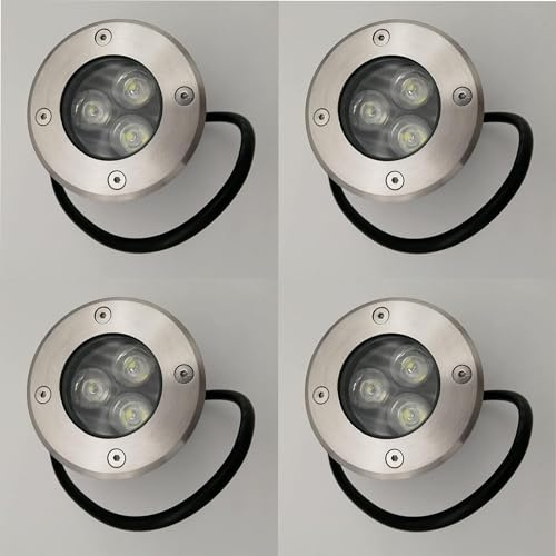 4 Pack Waterproof In-Ground Spotlights - Round Outdoor Pathway Lights for Garden, Yard, Trees & Flags - Warm White LED Underground Lighting for Patios & Landscapes