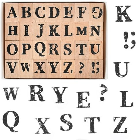 JNEYVIC 28 Stück Buchstaben Stempel Holz Holzstempel Alphabet Gummistempel | Vintage Stempelset Holzbuchstaben Klein Hölzerne Buchstabenstempel Set für Handwerk Scrapbooking DIY Kunst Kartenherstellung