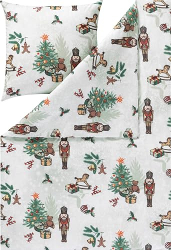 Estella Bettwäsche Nutkracker Kuschelflanell tannengrün Größe 1x 135x200 cm + 1x 80x80 cm