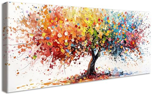 Framed Large Canvas Wall Art For Living Room Colorful Tree of Life Painting Wall Decor For Bedroom Red Orange Blue Abstract Picture Poster Canvas Prints Dining Room Office Artwork Decor 50x120cm