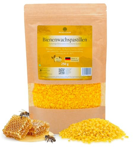 Rocketchair Bienenwachs Pastillen 250 Gramm - hochwertige Mischung in kosmetischer Qualität, vielseitig einsetzbar für Kerzen, Cremes, Lotionen, Lippenpflege & Holzpolitur - Made in Germany