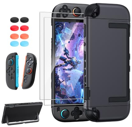 FYOUNG Dockable Coque de Protection 3 en 1 pour Nintendo Switch 2 | Coque en PC Rigide pour Switch 2, Protection Ecran Kit d'accessoires incluant Protecteur d'écran et 8 de poignées Joystick