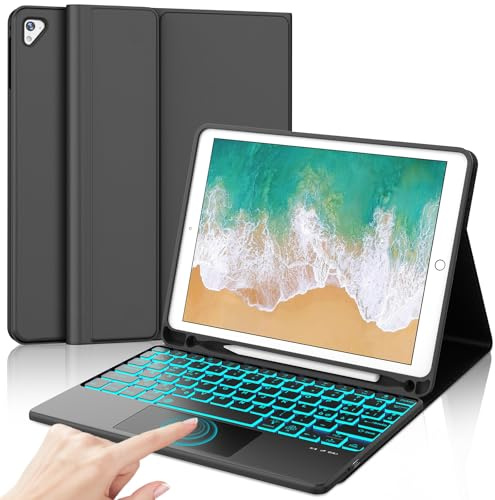 Tastiera per iPad 6 Generazione 9.7 Pollici 2018/5 Gen/Air 2/Air 1/Pro 9.7 | Cover Keyboard Touchpad Illuminato Magnetico Staccabile, Italiano QWERTY, Custodia Tastiera Bluetooth con Portapenna, Nero