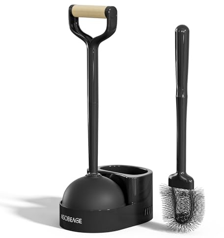 2-in-1 Toilet Brush and Plunger Set with Holder - for Cleaning and Unclogging Bathroom Toilets, Black