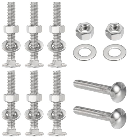 QUARKZMAN Bulloni A Testa Tonda Con Collare Quadrato 8 Pezzi 5/16-18 x 2-1/4 304 Acciaio Inossidabile Testa Tonda Quadrato Esagonali E Rondelle Piatte Filettatura Completa - Argento